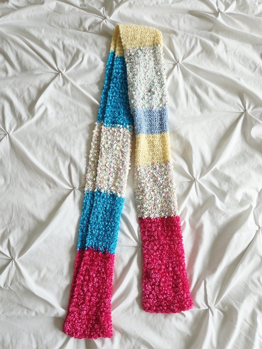 Vintage Y2K Striped Skinny Boucle Knit Scarf Stripes Boho 2000s Colourful